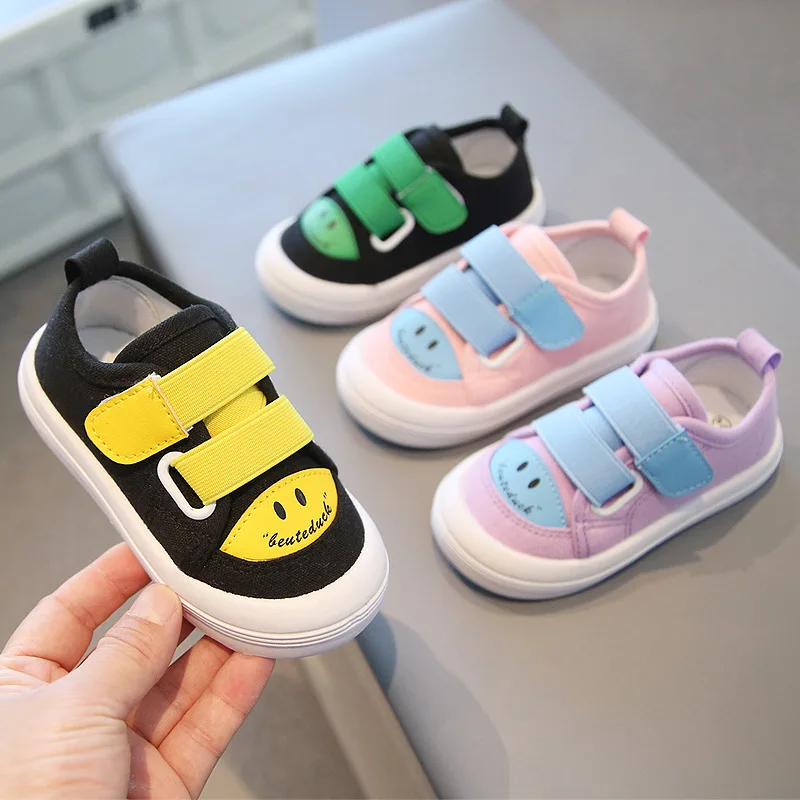 

Spring New Children Canvas Shoes Color Matching Cute Smile 2023 Pink Baby Boys First Walker Shoes Kids Casual Shoes Kindergarten