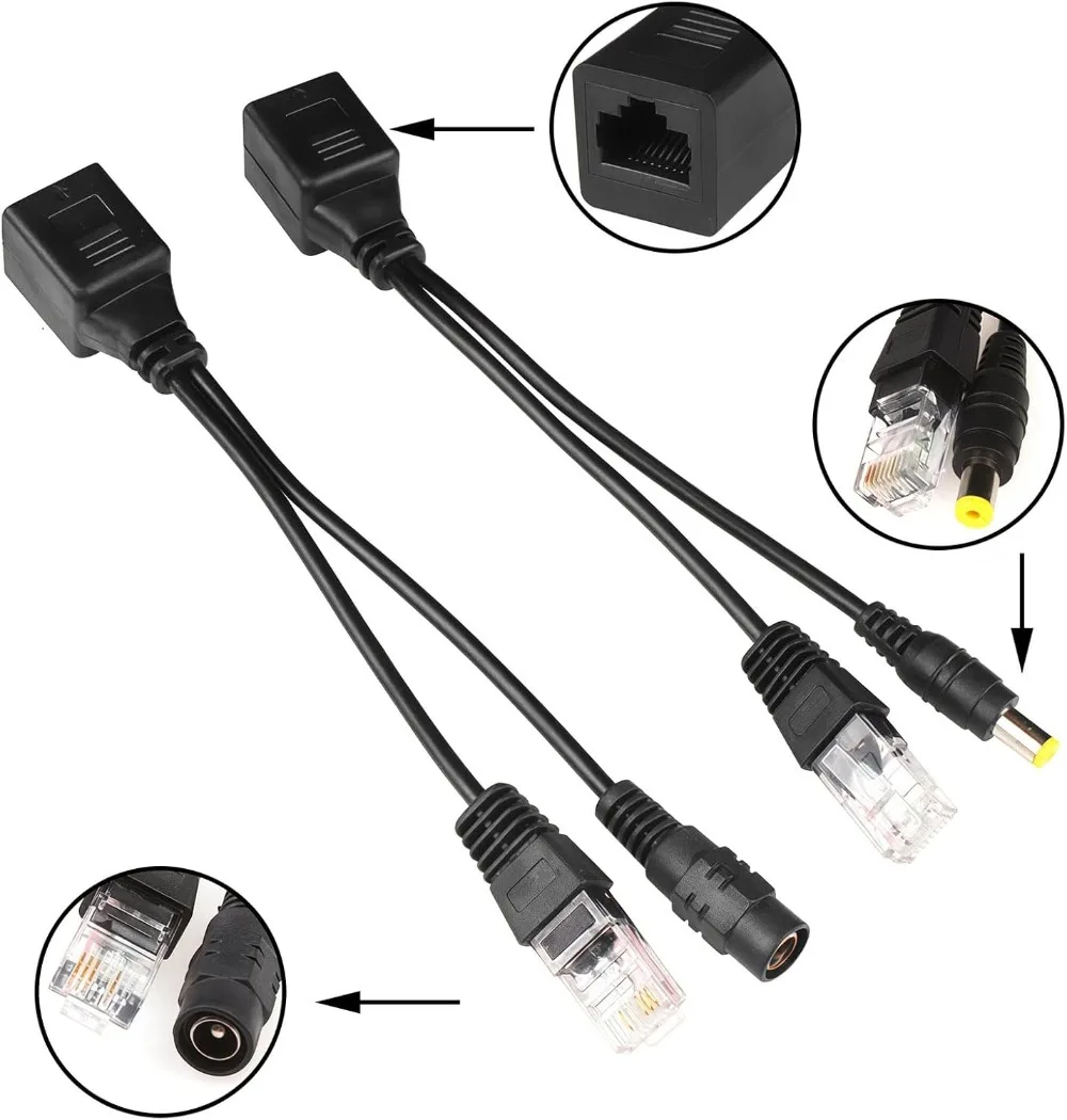 비디오 및 전원 어댑터가 포함된 1/2쌍 POE 분배기 POE 케이블 IP 카메라 익스텐더용 RJ45 12V 공급 모듈 인젝터