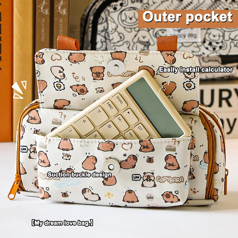 Pencil Cases Shoyisenka Large Capacity Pencil Case - Kawaii Capybara Design Flip Top Pen Bag For School & Office Capybara Design Pencil Bag