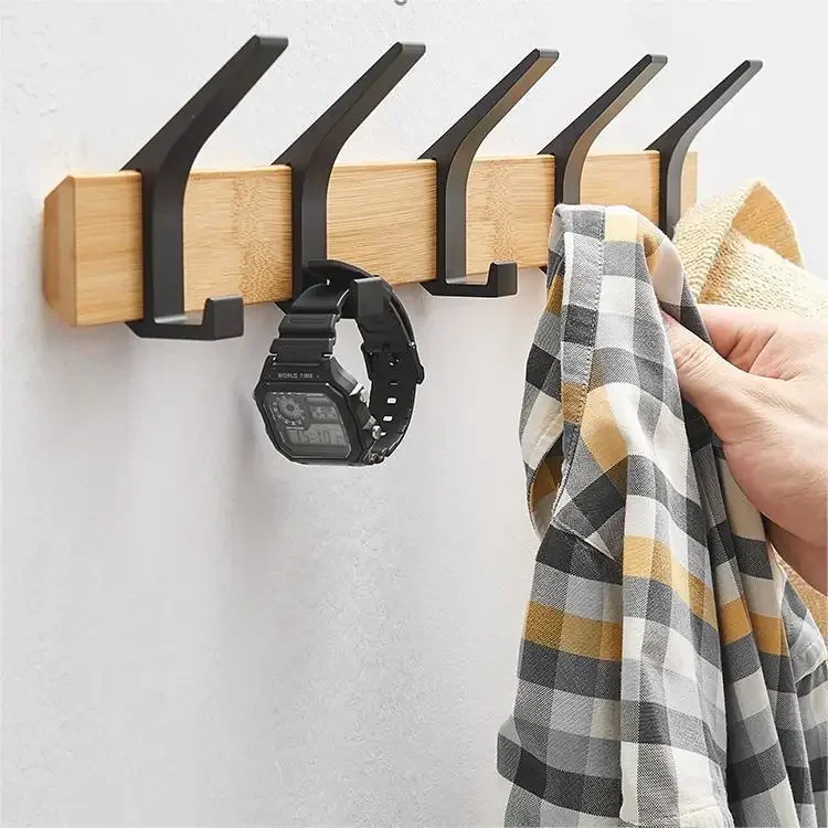 

Nordic Fashion Wall Mounted Coat Rack with Hooks Bamboo Wall Hangers for Hanging Clothes Keys Hats Furniture Living Room Decor