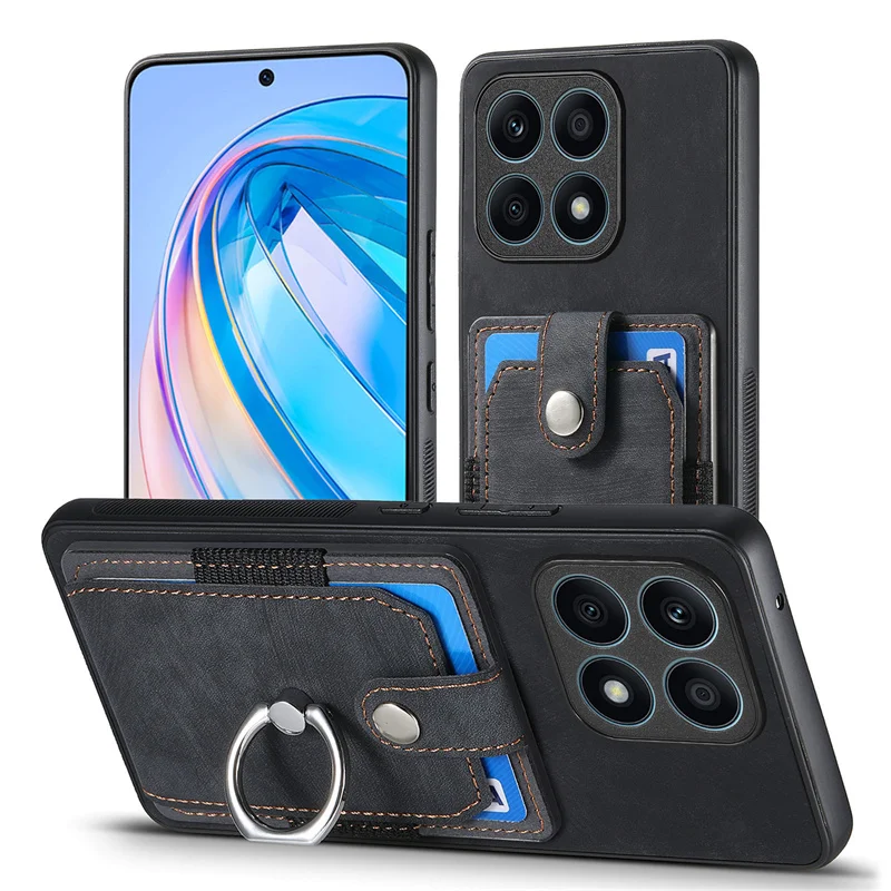 Luxury Leather Card Holder Case with Ring Stand and Magnetic Back Cover