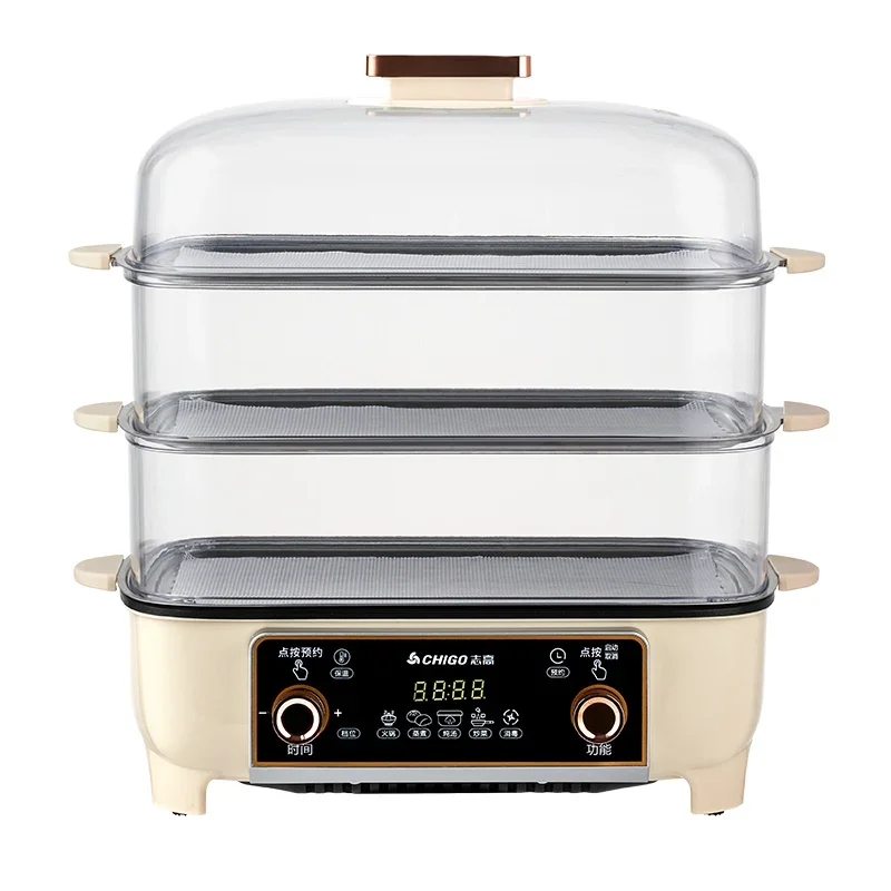 Electric steamer household intelligent reservation three-layer large capacity fully automatic steaming and cooking