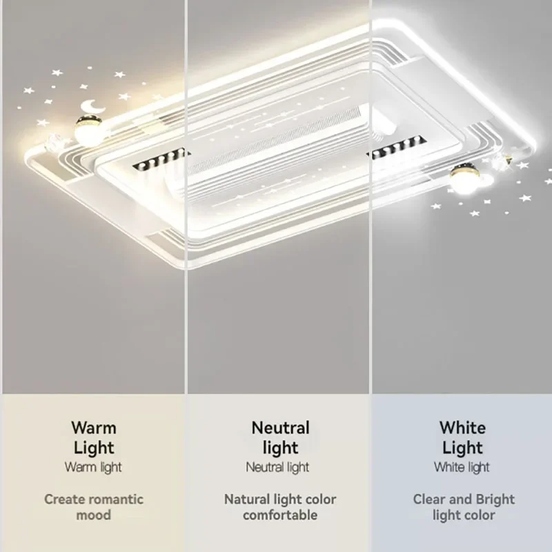 LED Ceiling Fan Lights Modern Bladeless Ceiling Lamp Fan 6 Speed for Living Room Bedroom Children's Room