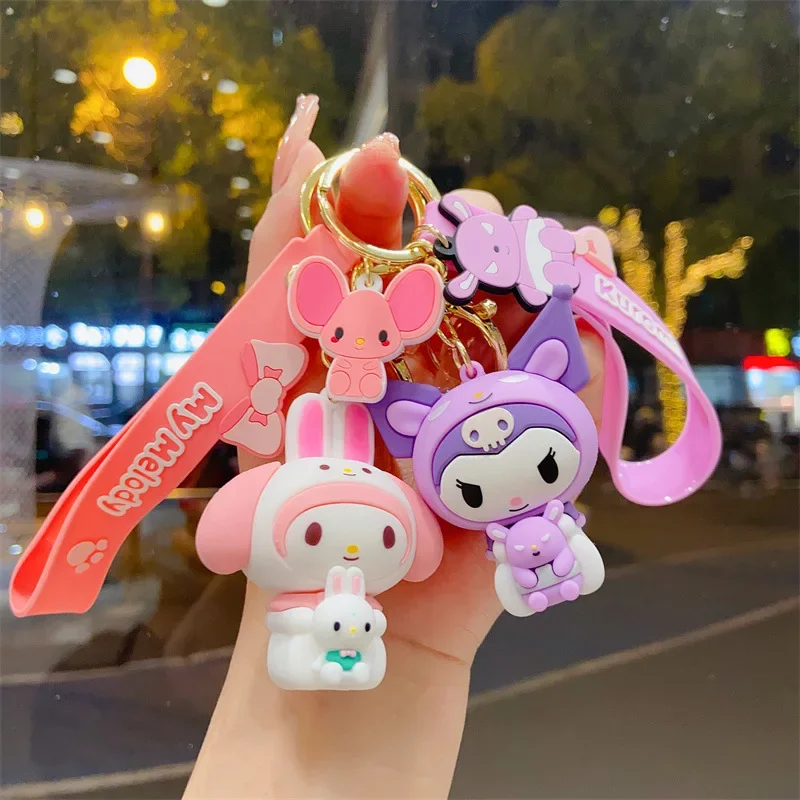 

Sanrio Hello Kitty PVC Animation Peripheral Keychain Doll Ornaments Decoration Car Pendant Couple Birthday Cinnamoroll Kuromi