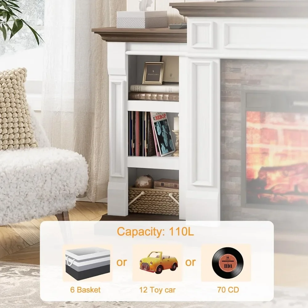 70" Electric Fireplace with Mantel and Cabinets, Fireplace TV Stand for Living Room Bedroom, Stacked Stone Surround 3