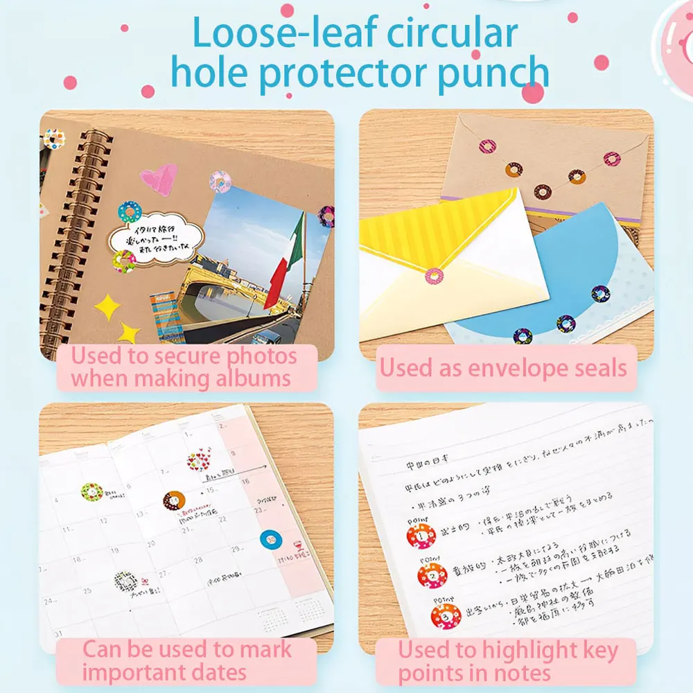 Delicious Donut Hole Punch Can Be Used for Loose-Leaf Hole Reinforcement, Dot Labeling, Only Suitable for Paper and Washi Tape - 5