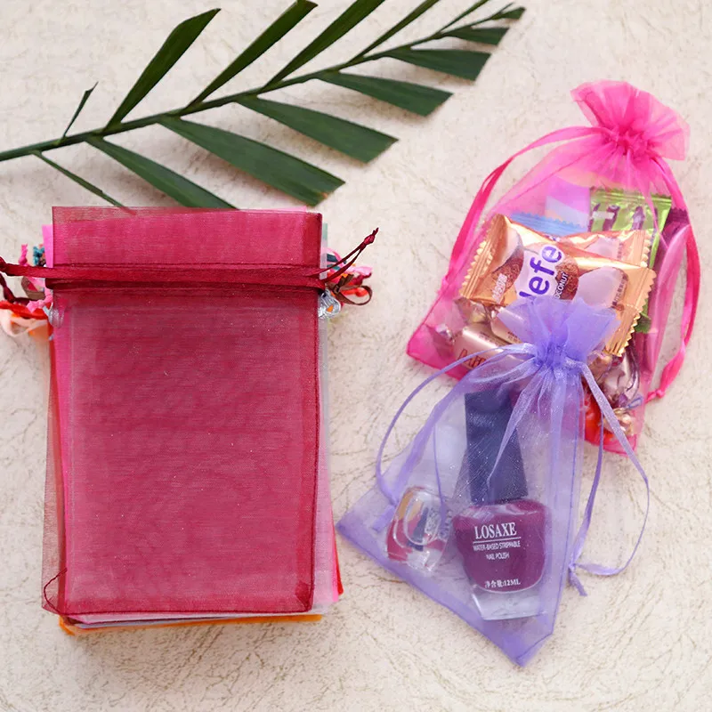 10/50 Pieces Drawable Organza Bags Multicolor Gifts Wedding Decoration Jewelry Candy Bags Christmas Gift Decoration