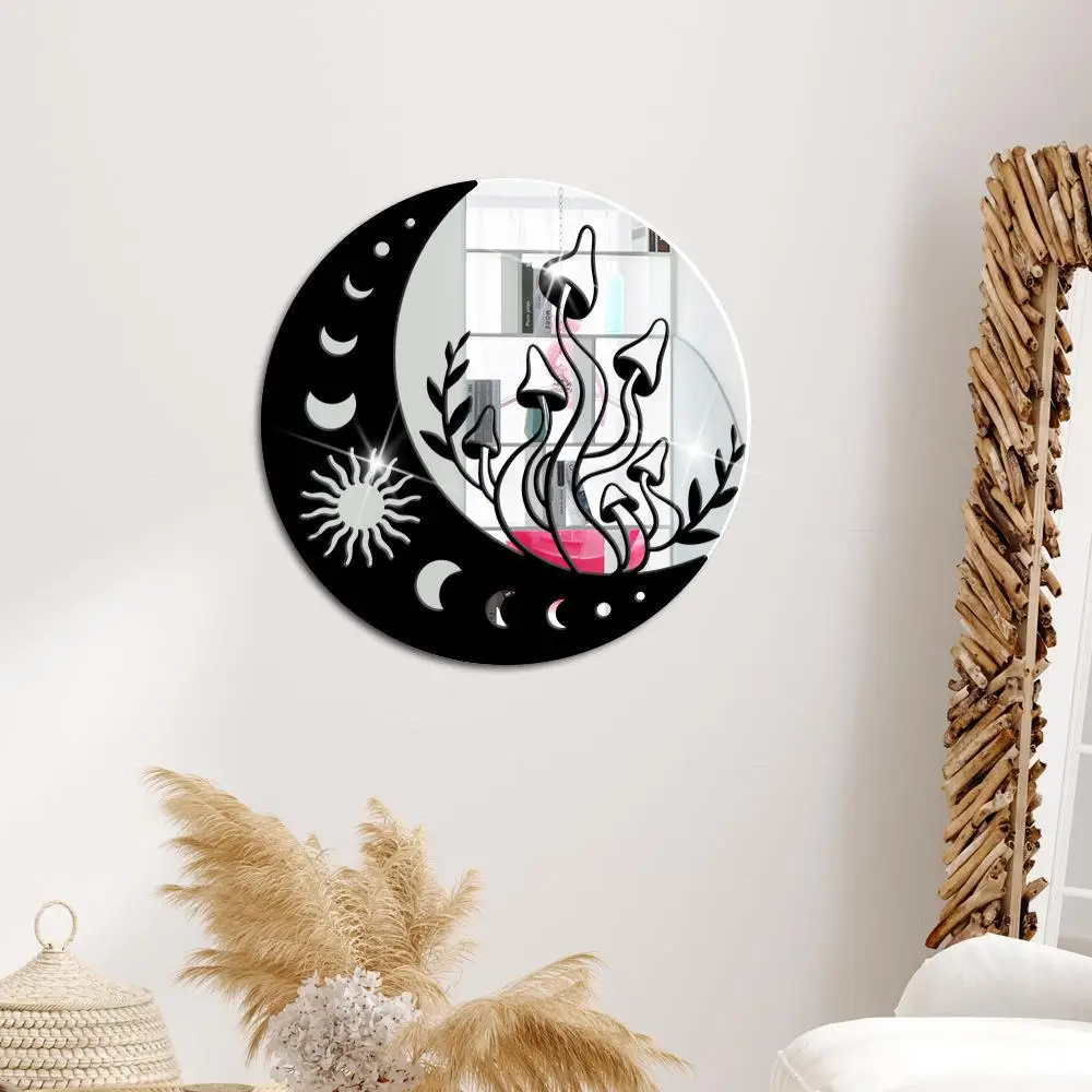 

Crescent Moon Double Layer Acrylic Mirror Stickers Round Living Room Bedroom Home Decor Moon Phase Wall Stickers