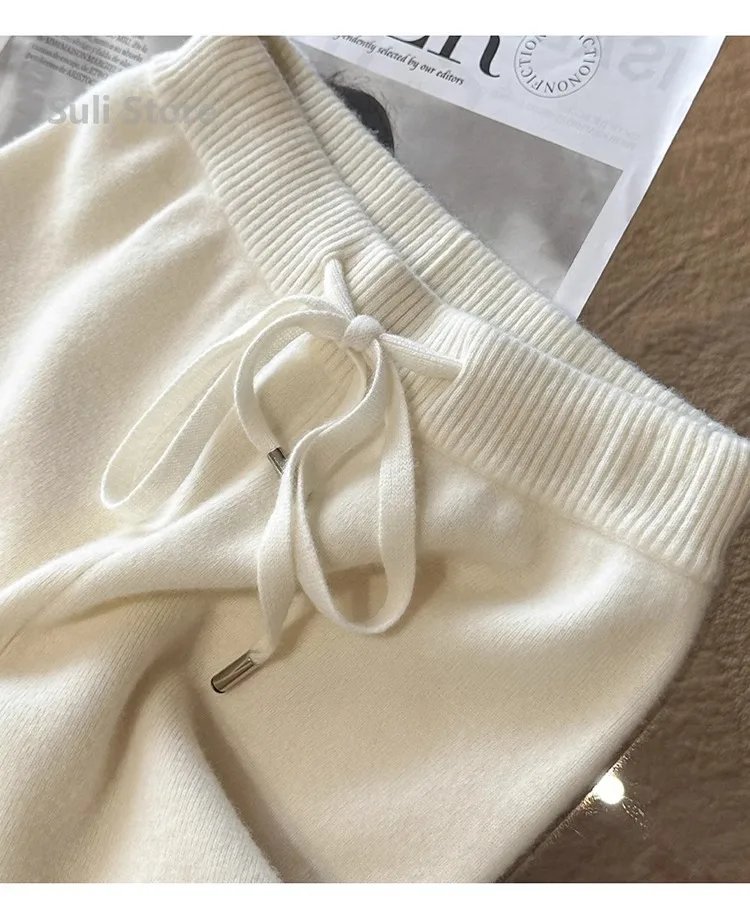 Pantaloni larghi larghi a vita alta in lana con temperamento autunnale e invernale Pantaloni dritti casual in morbida lana cerosa da donna 4