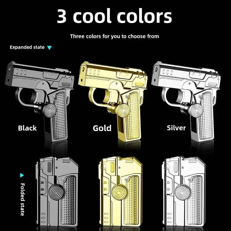 Multifunctional Folding Dual-form Decompression Gyro Gun Lighter Creative Deformation Windproof Red Flame Butane Torch Lighter bbq lighter butane gas lighter cigarette lighter