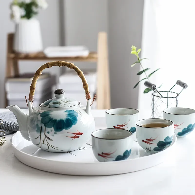 

Set of Ceramic Goldfish Tea Pot Tea Cup Water Cup Lotus Design Tea Kettle Teaware Set (4 cups+1 teapot)