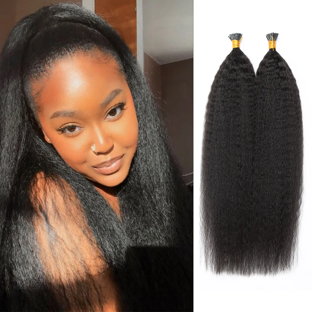 

Human Hair Extensions Kinky Straight Black I Tip Hair Extensions For Black Women Natural Black 50 Strands/Lot Human Fusion Hair