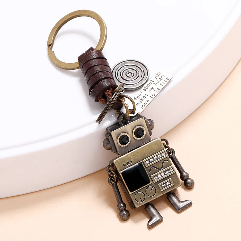 Steampunk kleiner Roboter Schlüsselanhänger Retro Punk Gothic Edgy Schlüsselanhänger Rindsleder kreative Taschenanhänger süße Accessoires Unisex Geschenk – Detail 2