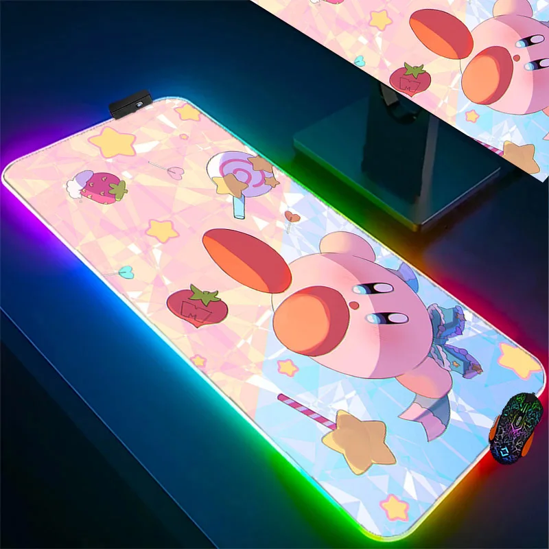 Anime Gaming Kawaii Large Mousepad RGB Laptop Office Cute Kirby Rubber Mouse Pad Keyboard Accessories Anti Slip Soft Table Mat lenovo thinkplus m80 office lightweight ergonomic laptop mouse specification wireless