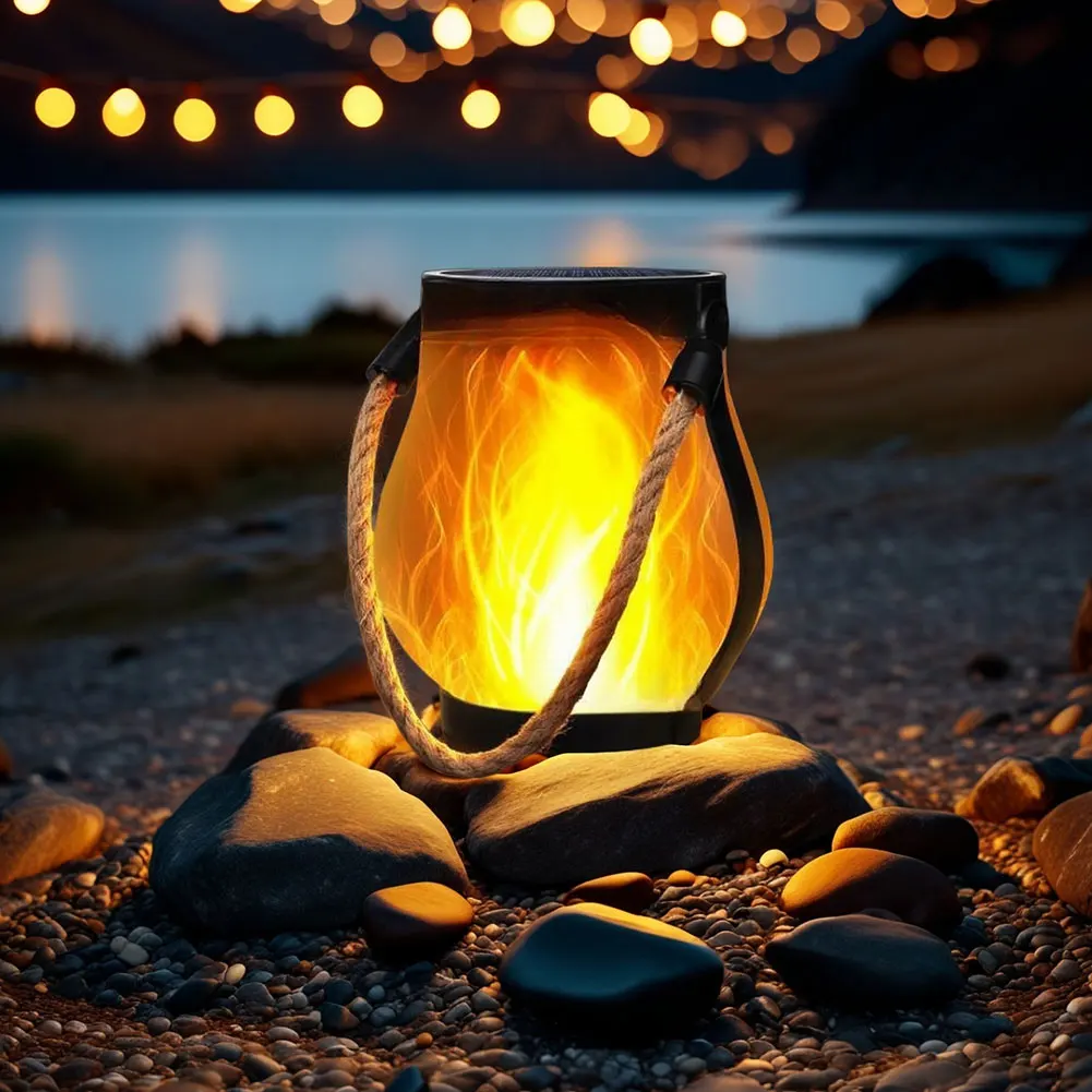 Solar Powered Lantern Flickering Flames Garden Lights Outdoor Atmosphere Decoration Lamp For Pathway Halloween Christmas Decor