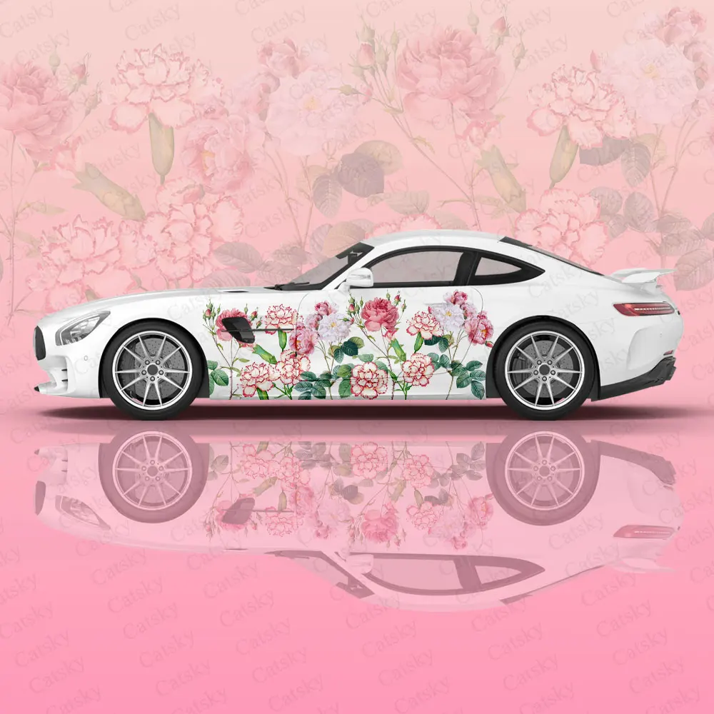 

Red Carnation Women Car Graphic Decal Protect Full Body Vinyl Wrap Modern Design Vector Image Wrap Sticker Decorative Car Decal