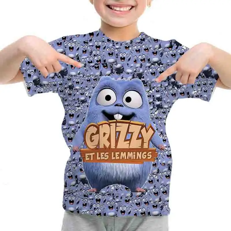 Grizzy And The Lemmings T-shirts Children Cartoon 3D T Shirts Camiseta Boys Girls Teens Toddler T shirts Summer Kids Tee Tops