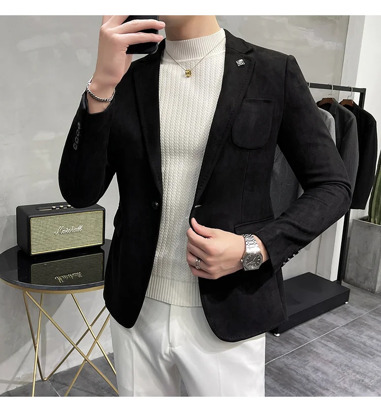 blazer for men wedding Color 6 Costume Homme Deerskin Jacket Suit Men Casual Slim Blazer Hombre Suit Leather Jacket Men Terno Masculino Men Clothing casual blazer