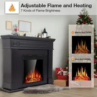 44" Electric Fireplace with Mantel Package Free-Standing Fireplace Heater, Wooden Surround Firebox with Log, Remote Control 2