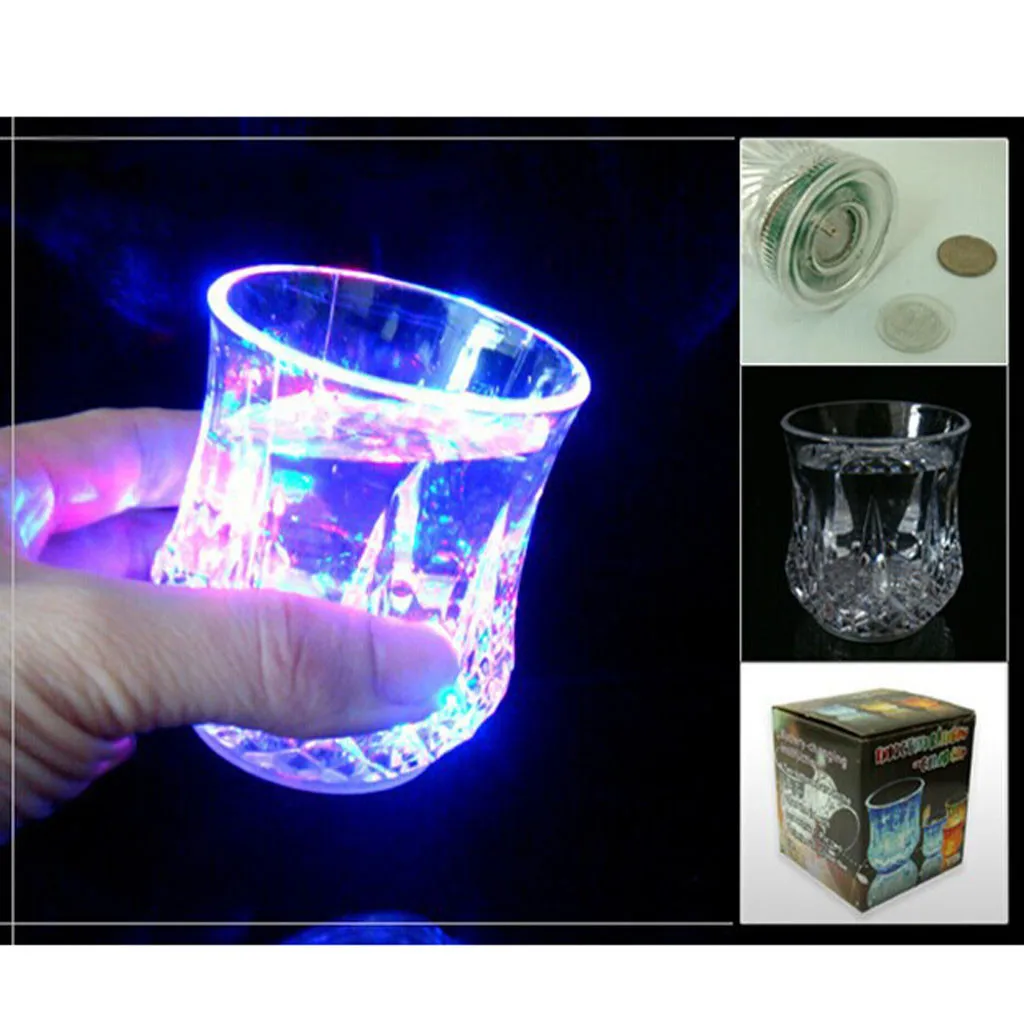 Glass Cup LED Luminous Beer Mug Flash Drinking Cup Induction Flashing Wine Glass Whiskey Glass Drinkware Bar Club Birthday Party Supplies