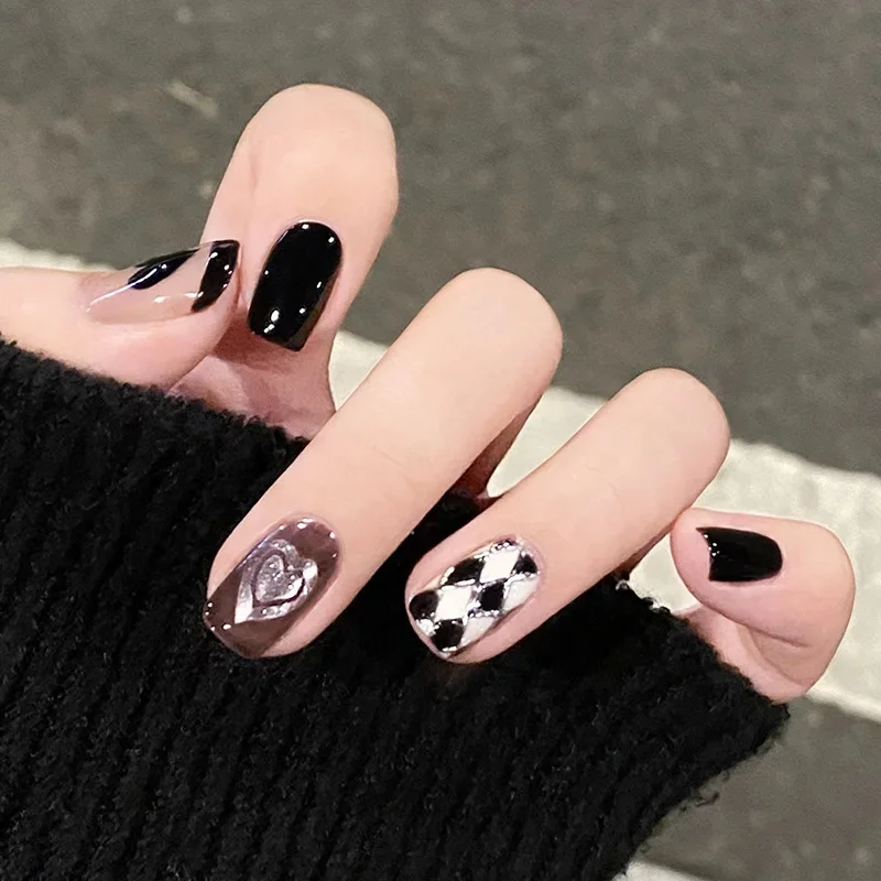 Fake Nails Amazon Fake Designer Diamond Coffin Nail|iridescent