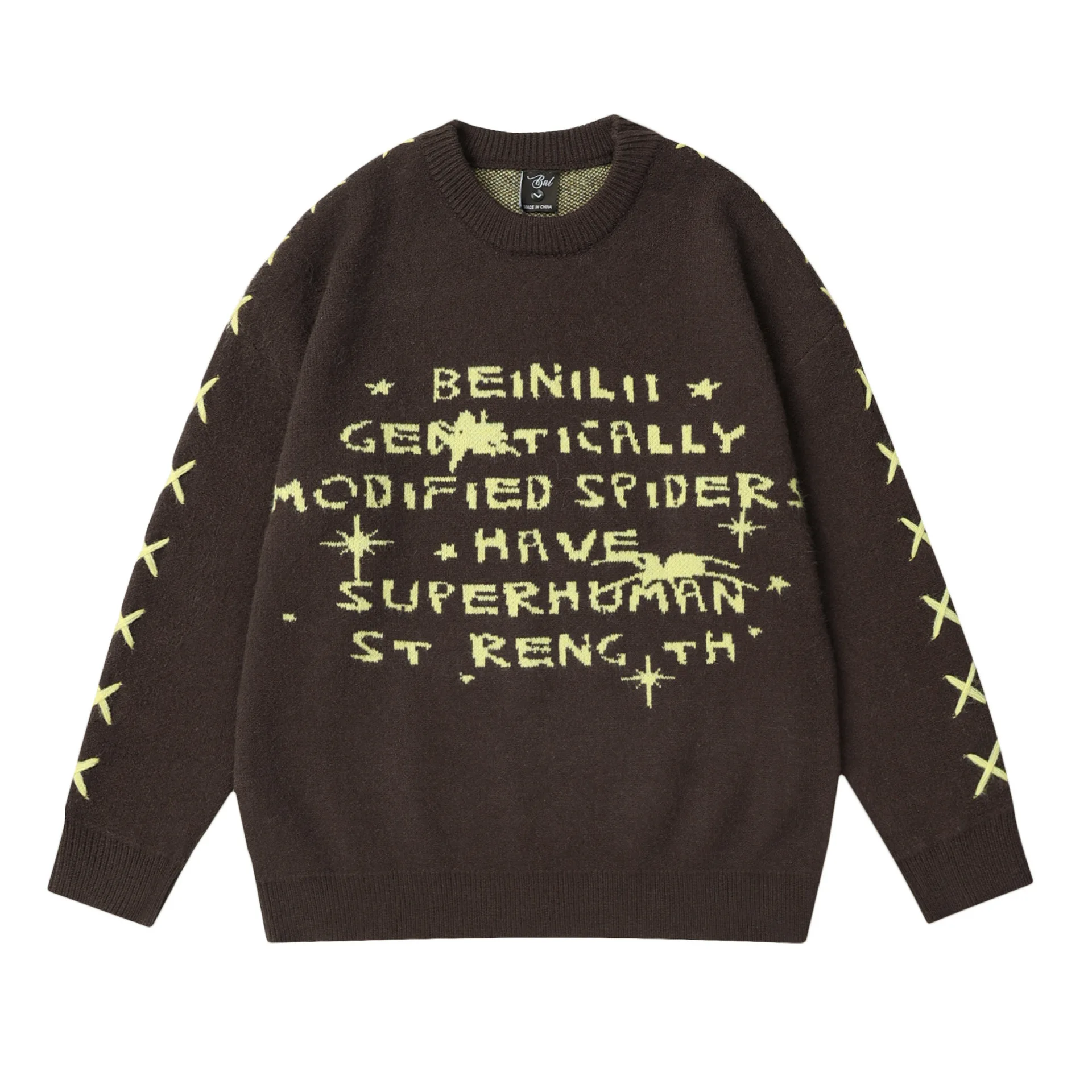 

American Hip Hop Letter Jacquard Loose Sweater Men'S Fashion Brand Street Lazy Couple Versatile Knitted Shirt Autumn/Winter Top