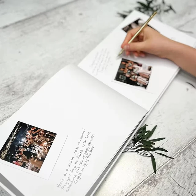 Livre d'or personnalisé pour cadeau de mariage, Album Photo de Message Noble blanc, Simple et élégant, souvenir horizontal, Signature, livre d'or 4