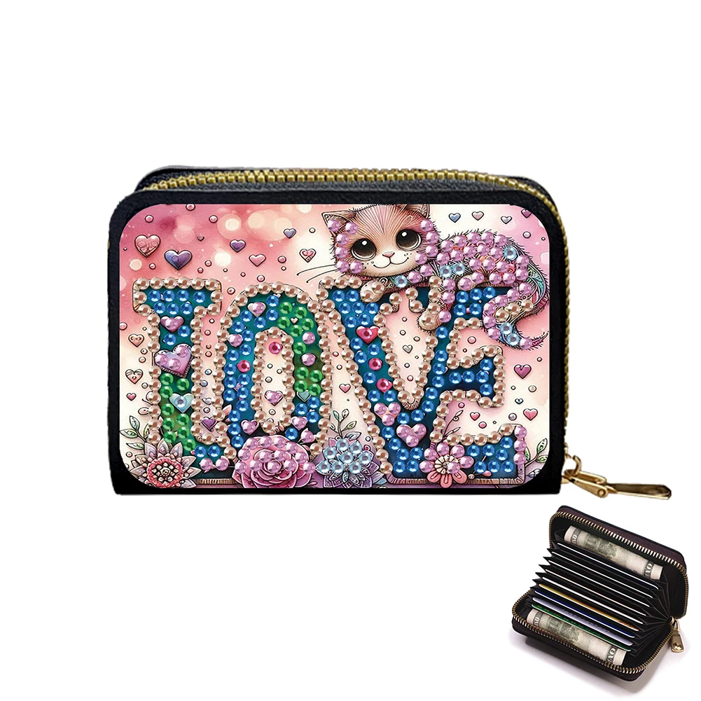 Beautiful Pattern DIY Diamond Painting Card Holder Wallet Purse 5D Diamond Handmade Card Holder Wallet Female Outdoor Bag