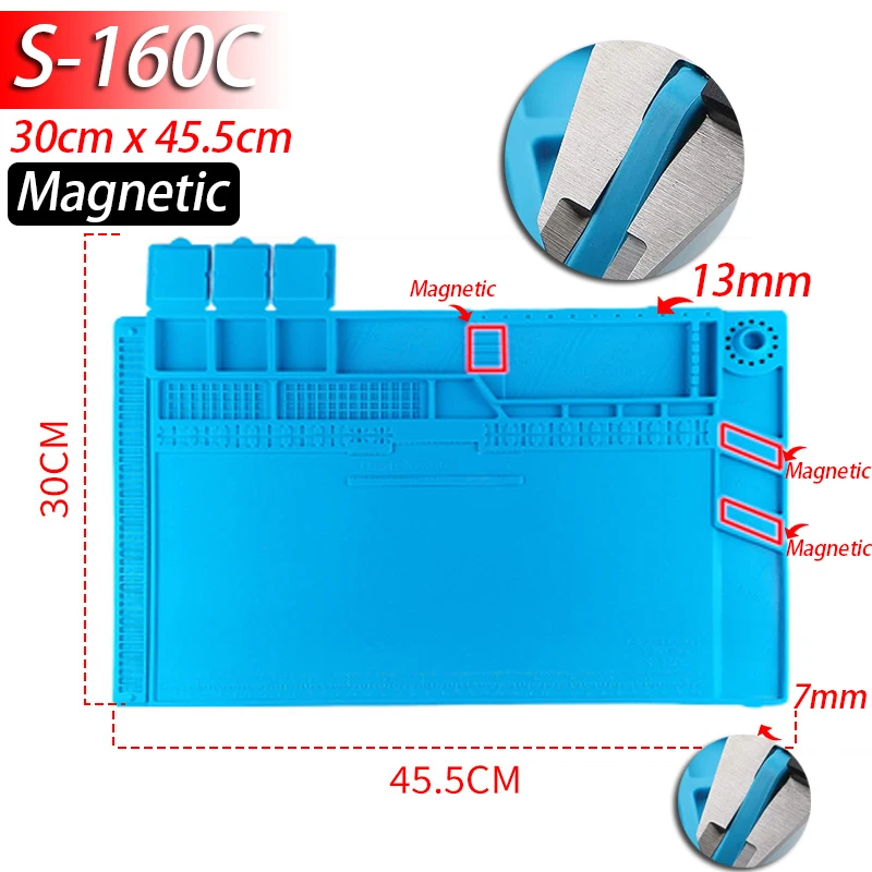 Tappetino Riparazione Silicone 500°C Con Area Magnetica E 128 Scomparti – Ideale Per Saldature, Orologi E Telefoni