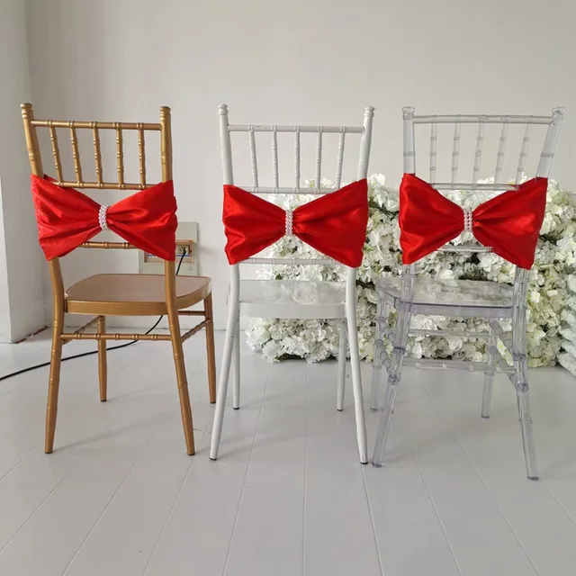 100Db Chiaavari Szatén Szék Szalag Szárnyak Gyöngy Csatjával Az Esküvői Party Dekorációhoz - Image 2