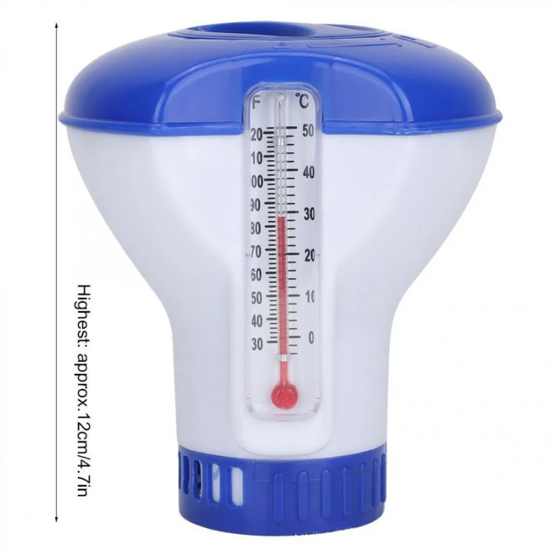 Swimming Pool Medicine Dispenser Floating Water Medicine Box Cup with Built-in Thermometer Float