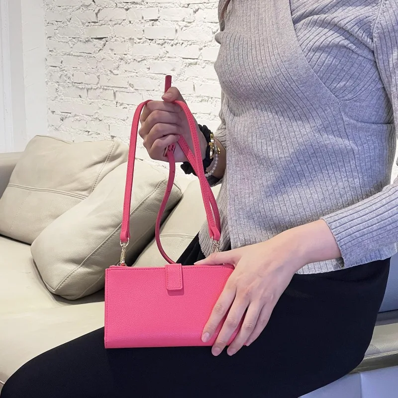New luxury simplicity advanced sense lychee leather Women's bag long messenger bag clip wallet