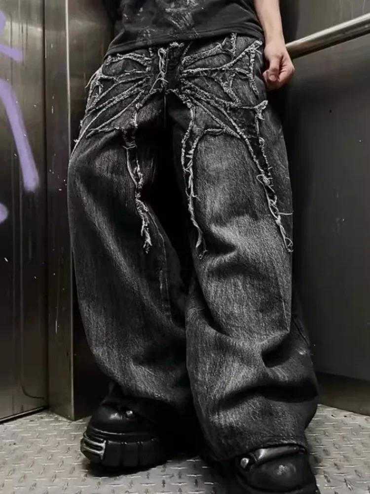 2026 Amerikanische Retro Y2K Streetwear Washed Black Baggy Stacked Jeans für Herren – Neue Rock Herren Lange Hose – Detail 5