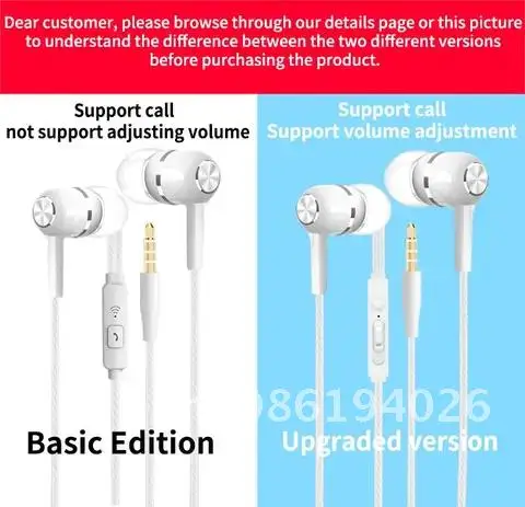 음악 스포츠 스테레오 소음 감소 헤드폰, 3.5mm 플러그 와이어 제어 헤드셋, 아이폰 아이팟 MP3 플레이어용 내장 마이크