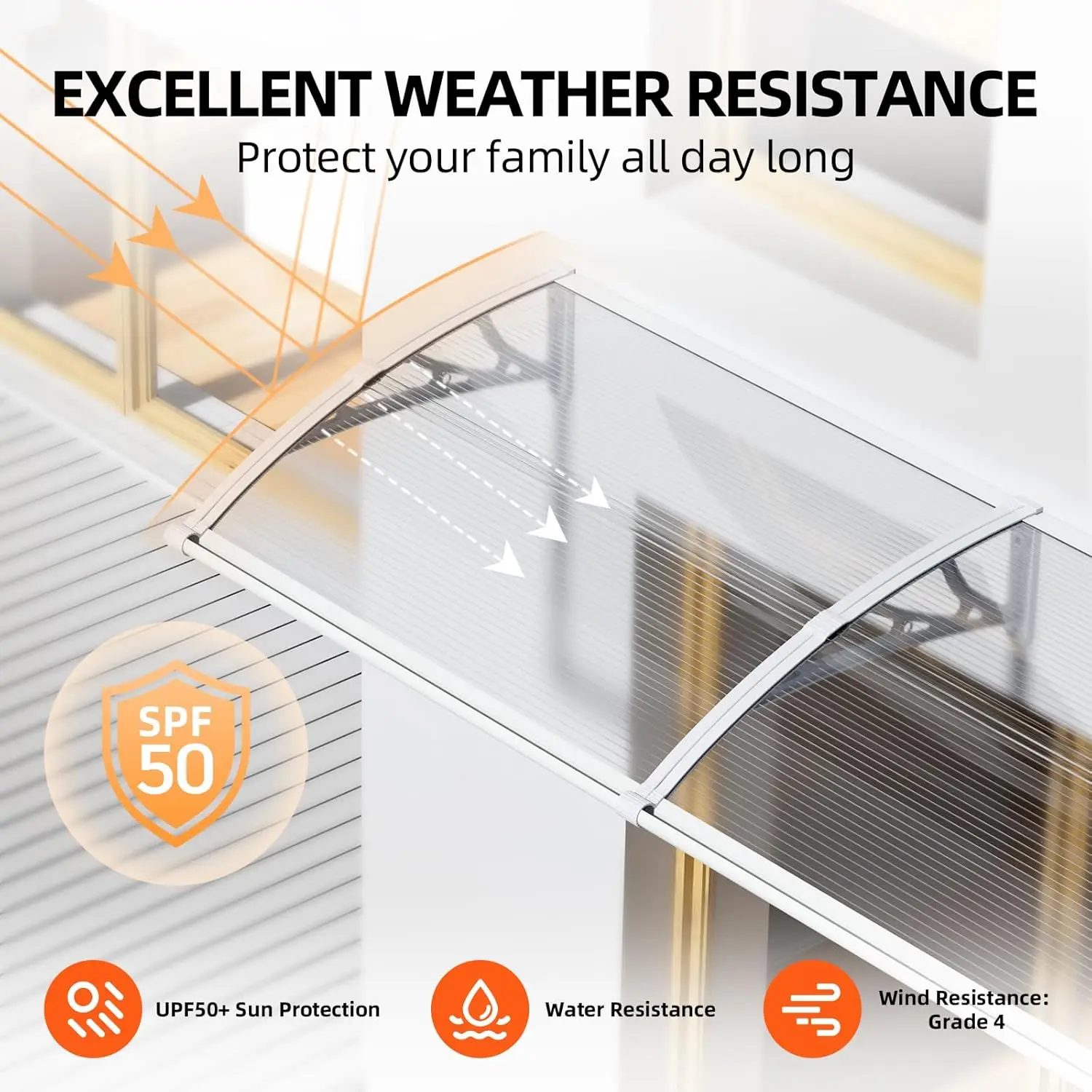 Window Awning Canopy for Doorway Outdoor Overhang Awnings ABS Bracket Polycarbonate Roof Cover 60/80/100/120/150/200/300/400 CM