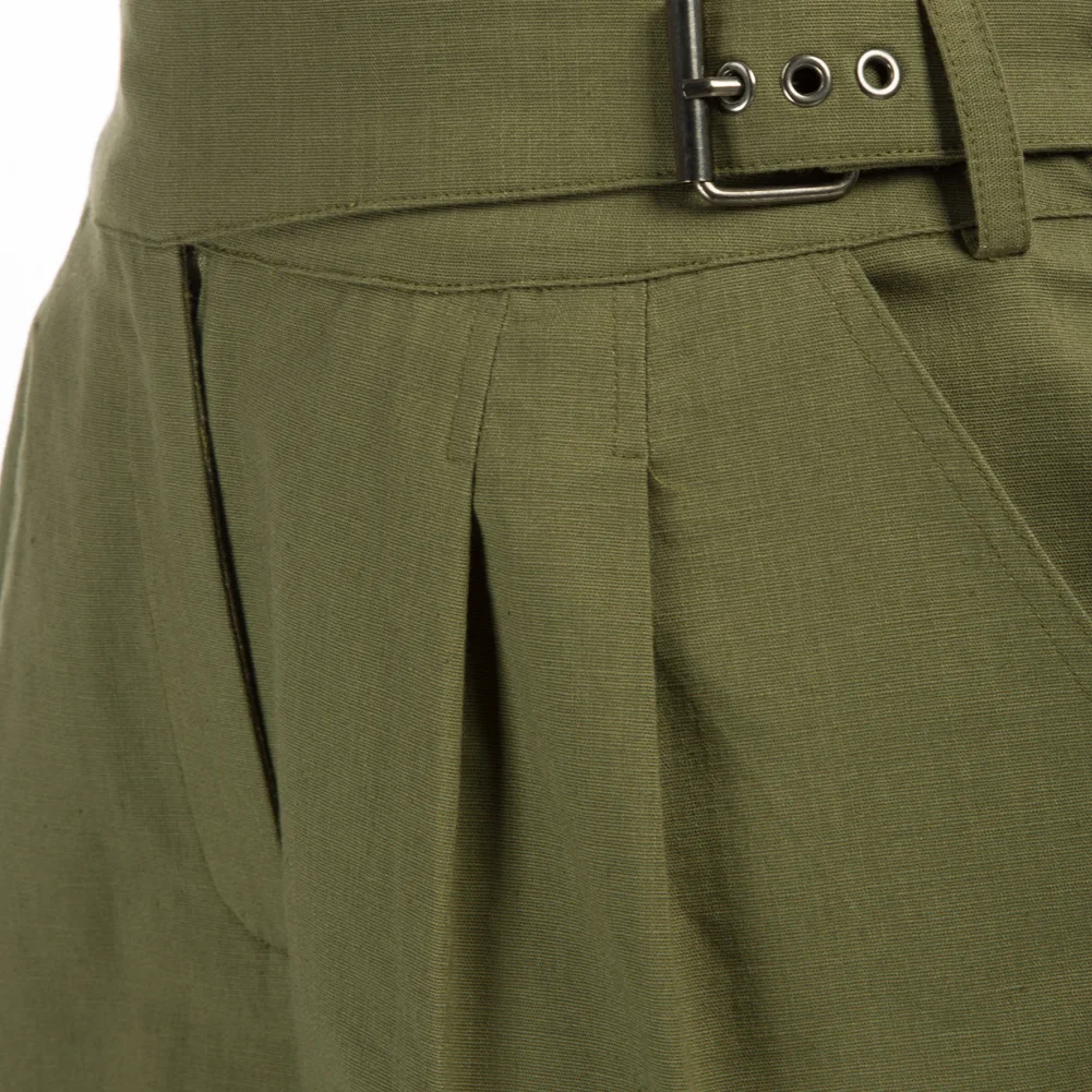 BP Women Summer Vintage Cotton Shorts Elastic High Waist A-Line Short Pants With Pockets Elegant Lady Wide Leg Shorts A30