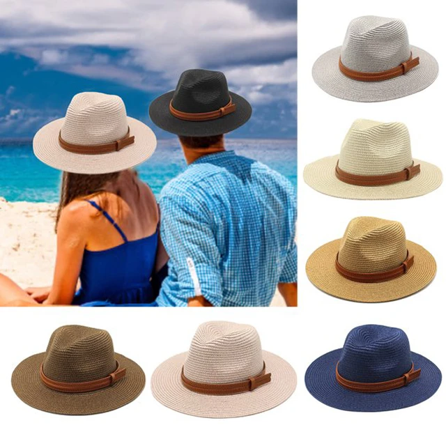 54-58-60cm Womens Summer Panama Hats Wide Brim Straw Sun Hat Beach