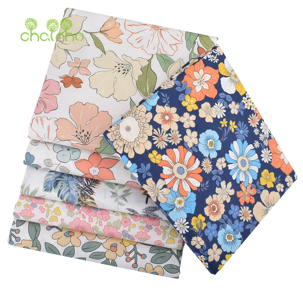 Chainho,Printed Twill Weave Cotton Fabric,DIY Sewing Quilting Material,Patchwork Cloth,6 Designs Floral Series,2 Sizes,15C277