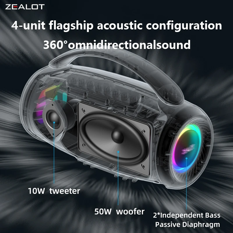 ZEALOTスピーカー 2025 新着 Zealot P12 60W ワイヤレス スピーカー、RGB ライト