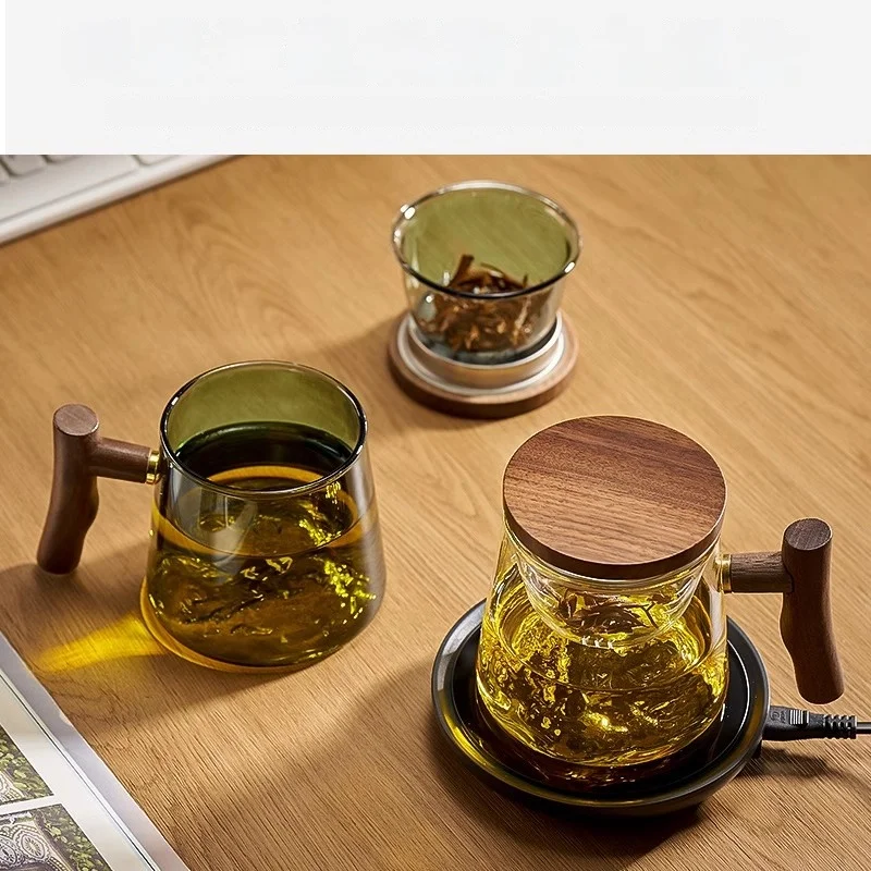 Tea Cup GIANXI 400ml Glass Tea Cup Walnut Anti Scald Handle Thickened High Borosilicate Glass Tea