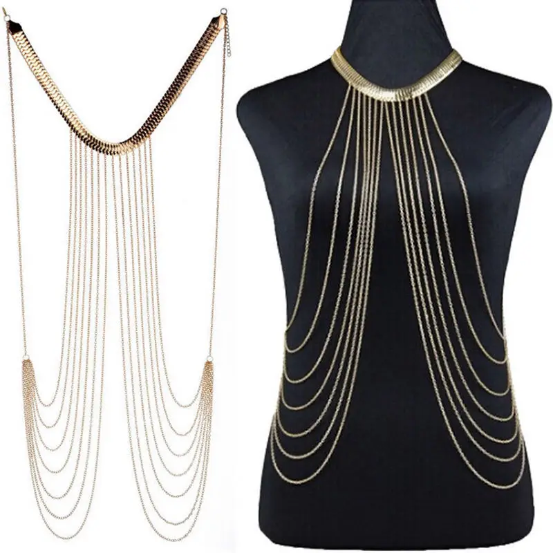 Sexy Chain Necklace Women Necklaces&Pendants Tassel Alloy Punk Long Necklace