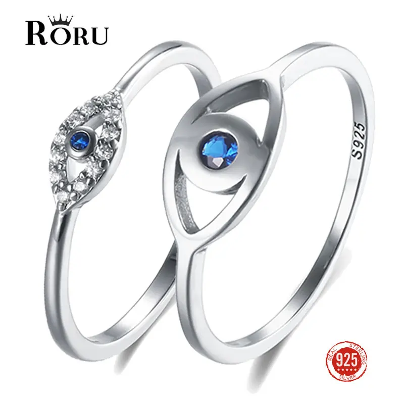 

RORU 100% S925 Crystal Blue Zircon Turkey Evil Eyes Rings for Women Alloy Religious Fine Jewelry Nice Gift Fashion Finger Rings