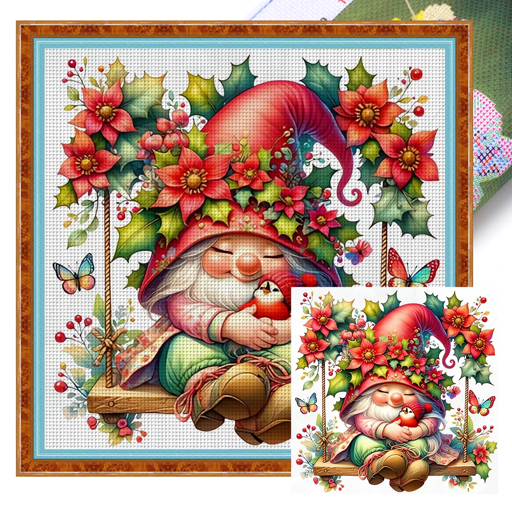 Full Embroidery Eco-cotton Thread 11CT Printed Gnome Cross Stitch Kit Art