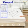 Waterproof Throw Mattress Cover Bed Fitted Sheet Mattress Bedspread Protector Pads Single/Double/King/Queen Full Size Gray/White 5