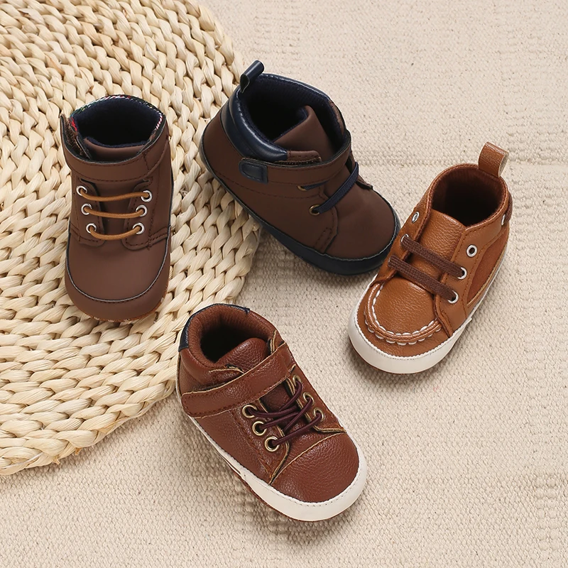 New Fashion Baby Shoes 0 to 18 Month for Toddler Boys and Girls Baby Sneaker Soft PU Leather Brown Soft Sole Casual Shoes