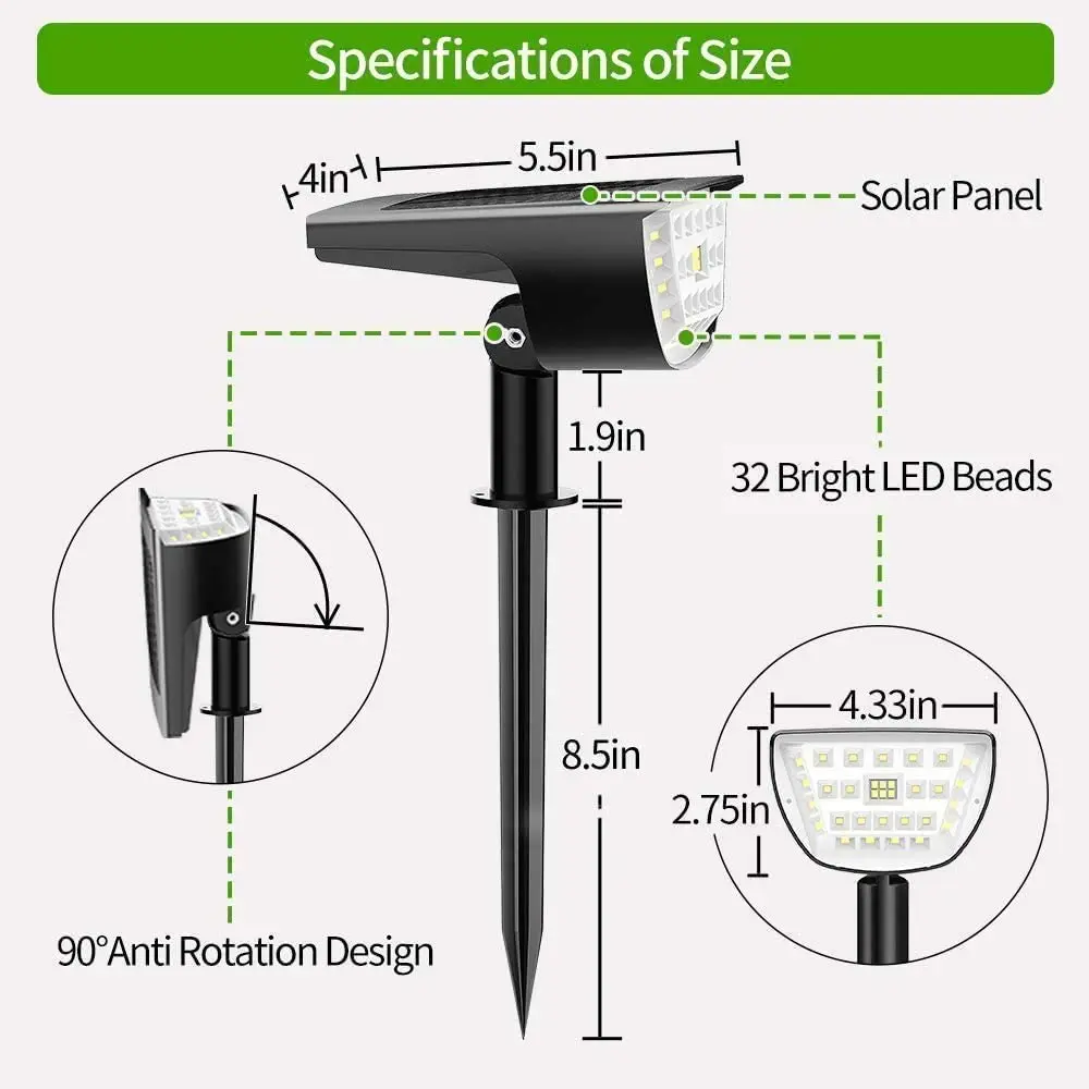 32 LED Solar Motion Sensor Landscape Spotlight Solar Wall Light IP65 Waterproof 3 Modes Solar Path Light Outdoor for Yard Patio solar fence lights