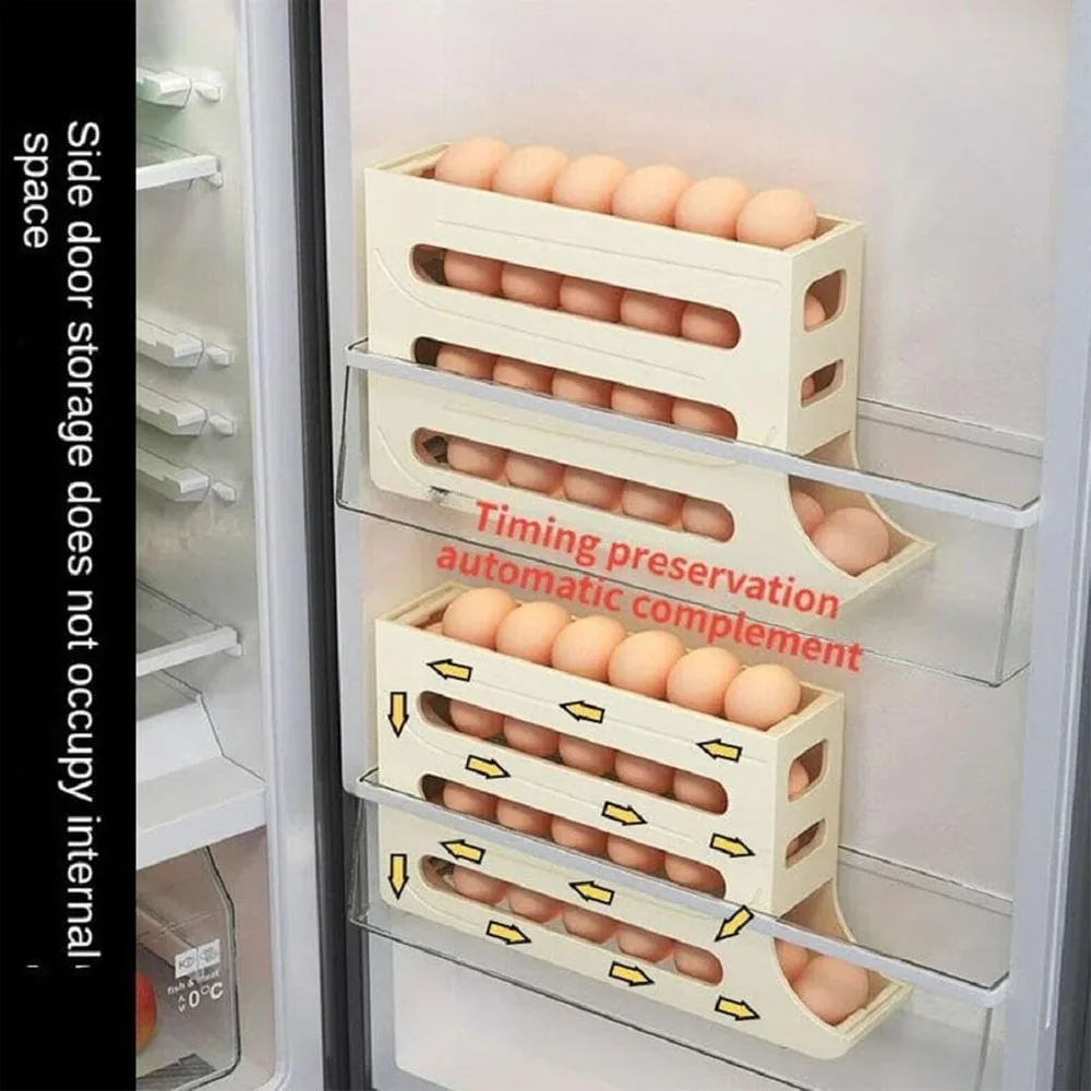 Egg Holder for Fridge, Egg Dispenser Auto Rolling Egg Tray Storage and Organizer, Space-Saving Egg Roller for Refrigerator 5