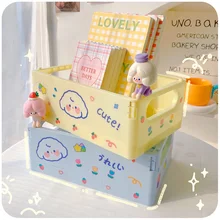 

Ins Kawaii Desktop Storage Basket Box Organizer Plastic with Handle Cosmetic Folding Storage Box Basket Collapsible Home Decor