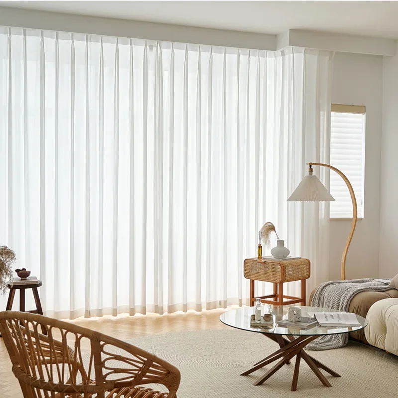 Modern Luxury White Chiffon Tulle Sheer Curtains for Living Room Bedroom Elegant Window Treatment Decor Drapes Shades Cover 2