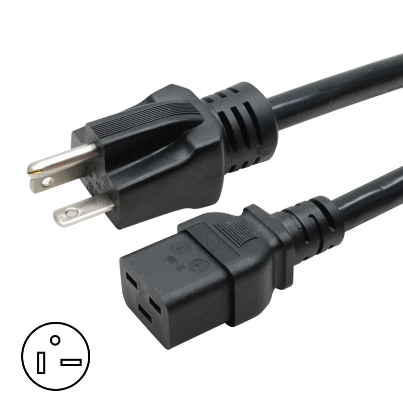 

20A 6 Feet NEMA USA Standard 3 Pin Plug To IEC C19 12AWG With Certification 250V SJT Power Cable